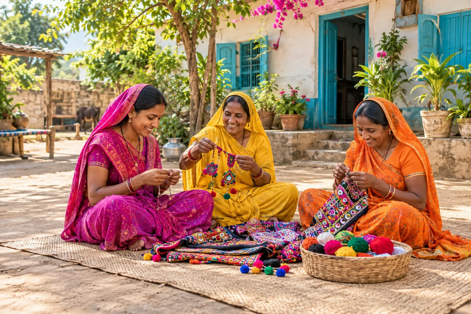 Illustrative photo of women demonstrating a textile craft