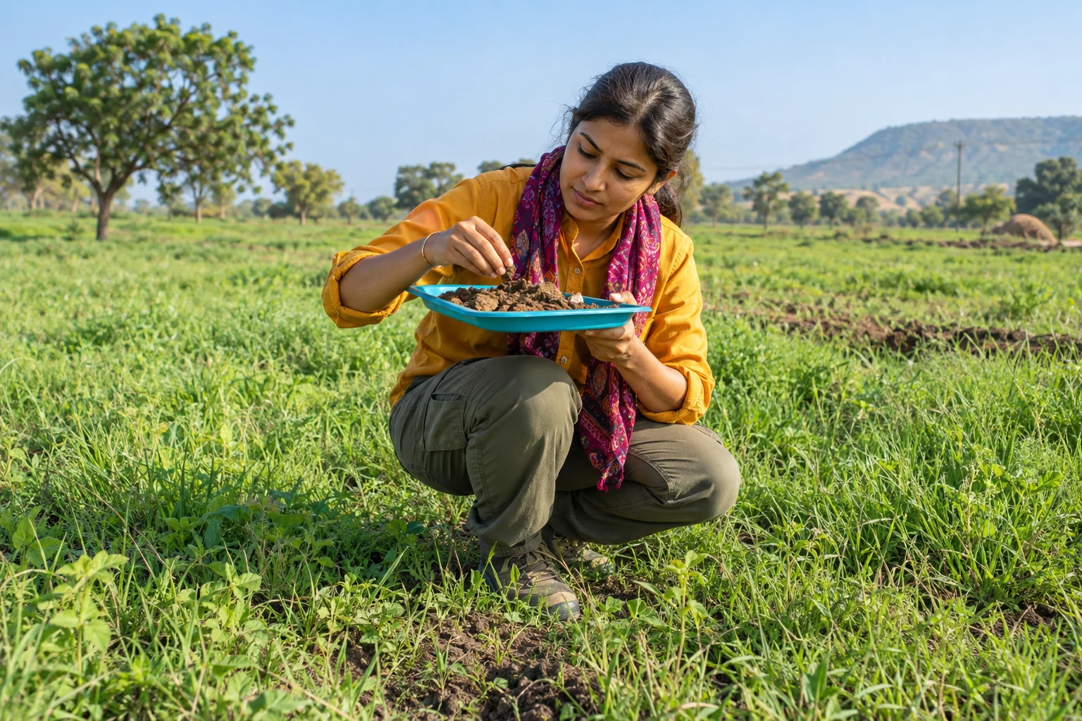 Illustrative photo of a researcher examining soil