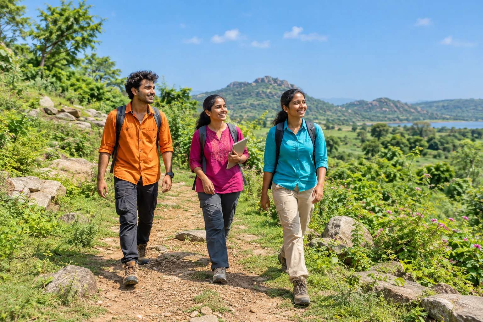 Illustrative photo of students on a nature trail