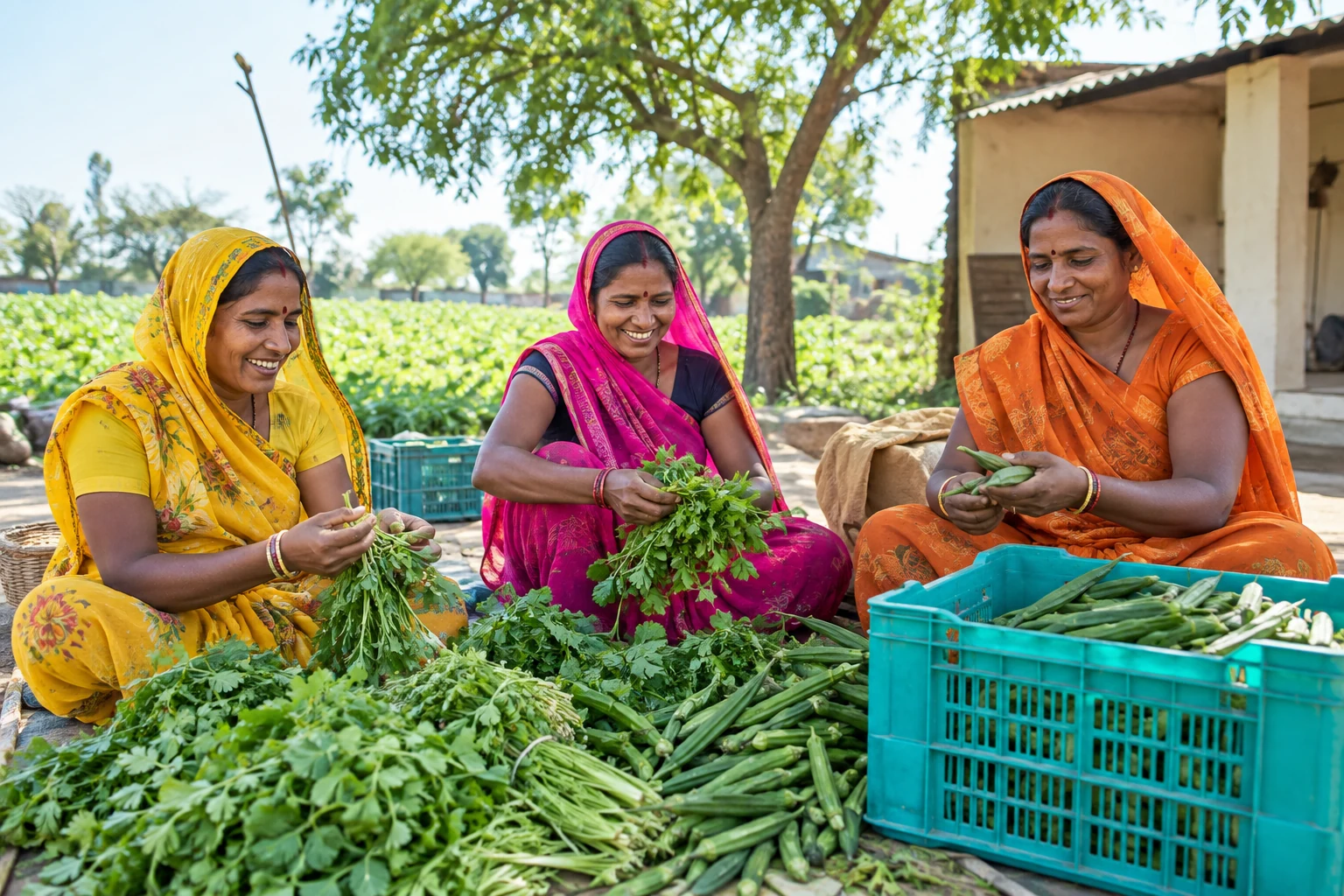 Illustrative photo of women sorting vegetables at a cooperative